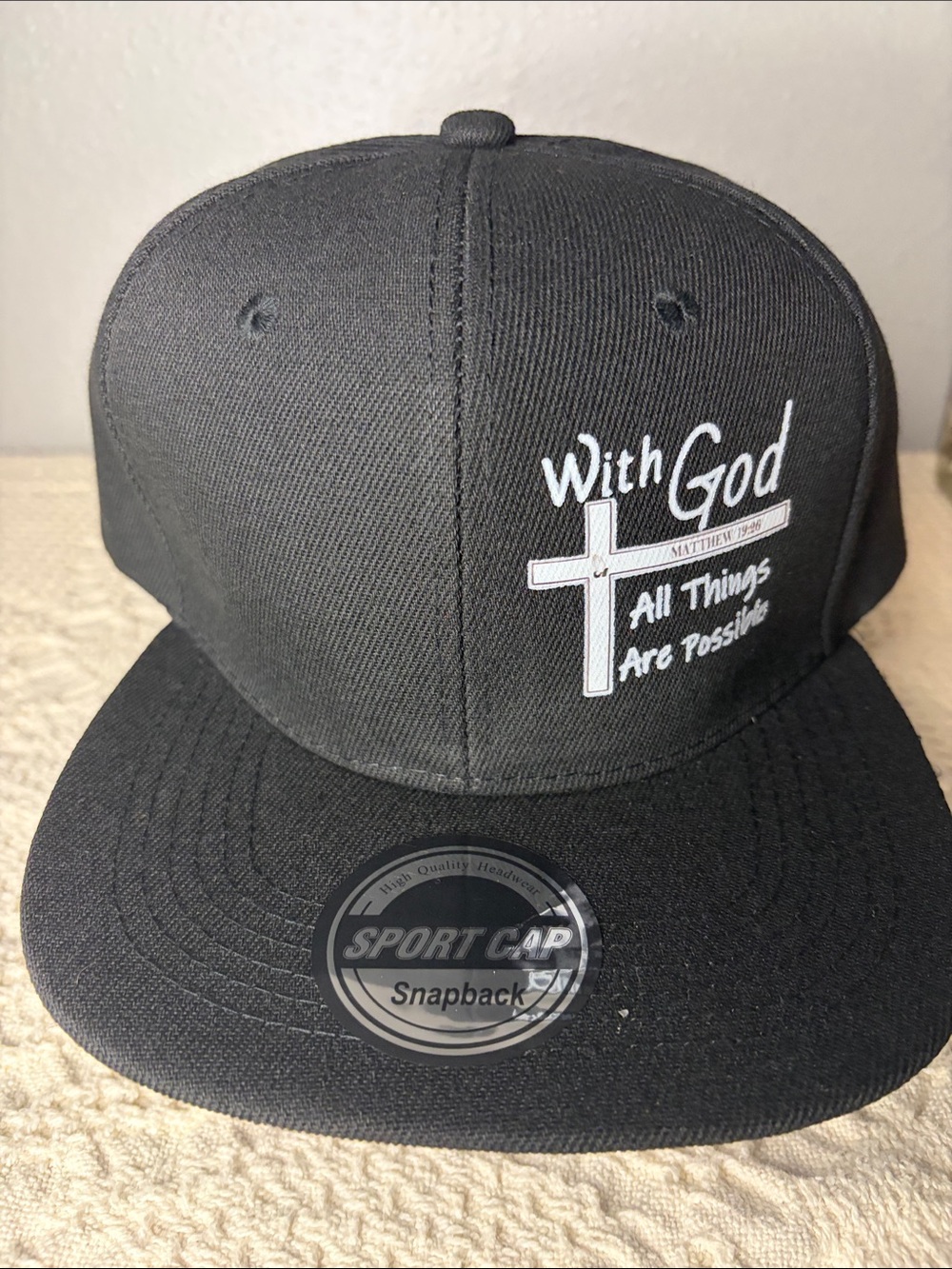 With God Embroidered Snapback Cap - Black